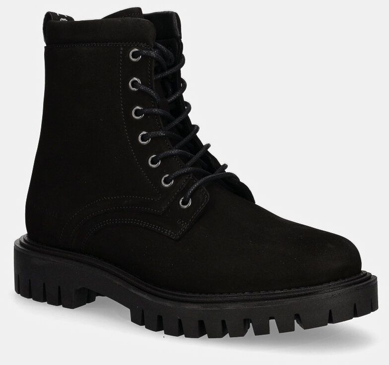 Kožená obuv Tommy Hilfiger CASUAL HILFIGER CHUNK Z NBK BOOT pánska, čierna farba, FM0FM05149