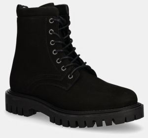 Kožená obuv Tommy Hilfiger CASUAL HILFIGER CHUNK Z NBK BOOT pánska, čierna farba, FM0FM05149