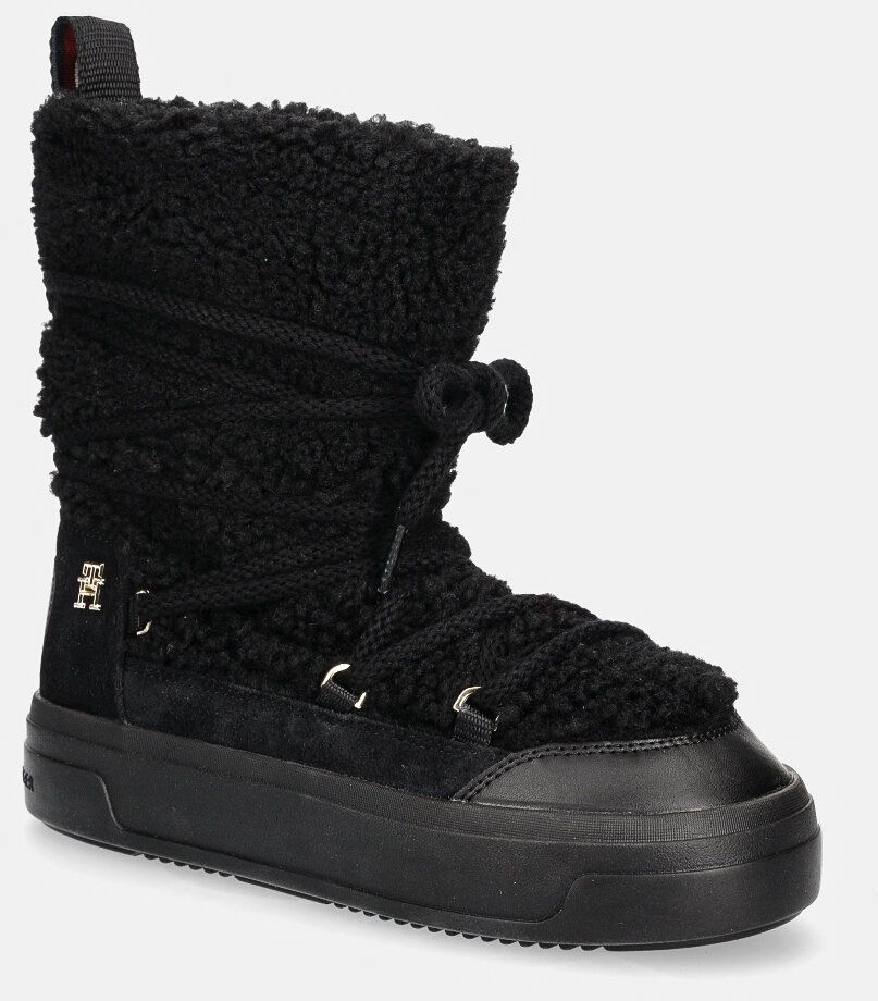 Snehule Tommy Hilfiger LACE-UP FAUX SHEARLING SNOWBOOT čierna farba, FW0FW08252