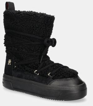 Snehule Tommy Hilfiger LACE-UP FAUX SHEARLING SNOWBOOT čierna farba, FW0FW08252