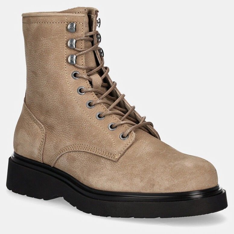 Semišové topánky Calvin Klein LACE UP BOOT W/ ZIP SUEDE pánske, béžová farba, HM0HM01576