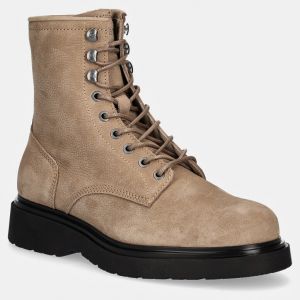 Semišové topánky Calvin Klein LACE UP BOOT W/ ZIP SUEDE pánske, béžová farba, HM0HM01576