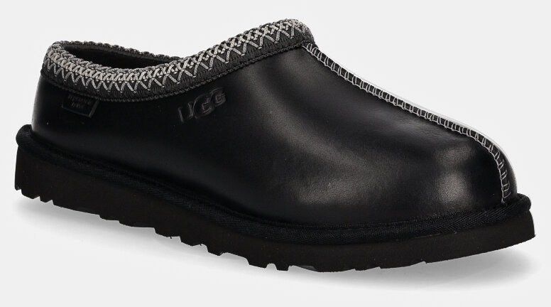 Kožené papuče UGG Tasman Lthr Regen čierna farba, 1163890-BLK