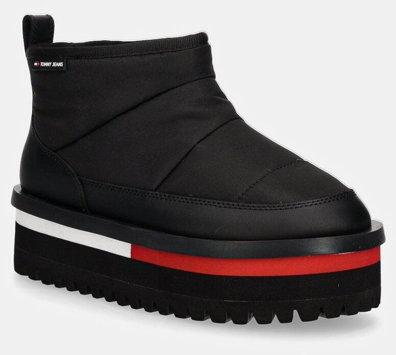 Snehule Tommy Jeans TJW NYLON FLATFORM BOOT WL čierna farba, EN0EN02689