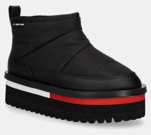Snehule Tommy Jeans TJW NYLON FLATFORM BOOT WL čierna farba, EN0EN02689
