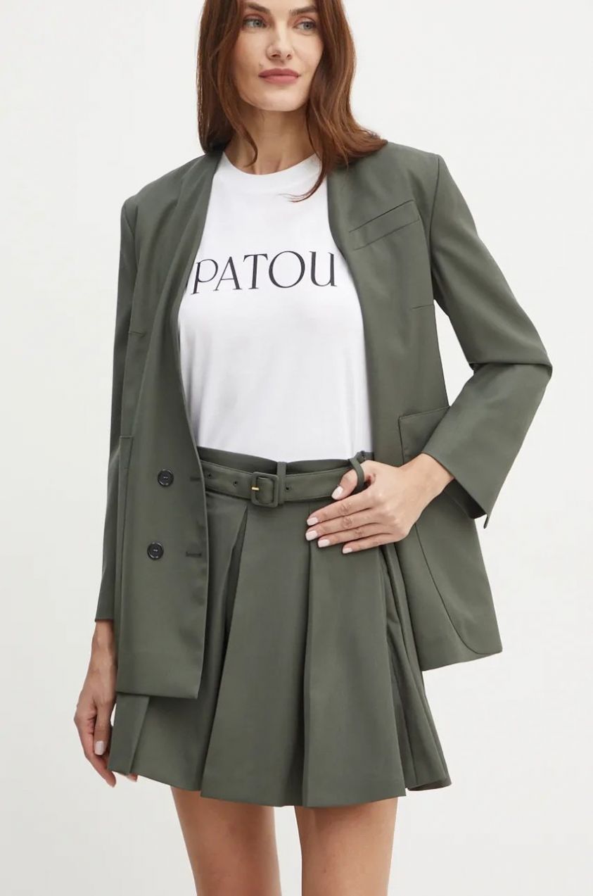 Vlnená sukňa Patou zelená farba, mini, áčkový strih, SK0710103