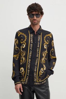 Košeľa Versace Jeans Couture pánska, čierna farba, regular, s klasickým golierom, 77GAL2RC NS499