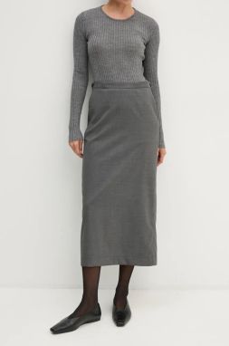 Sukňa s prímesou vlny Remain Suiting Midi Skirt šedá farba, midi, puzdrová, 5018931959