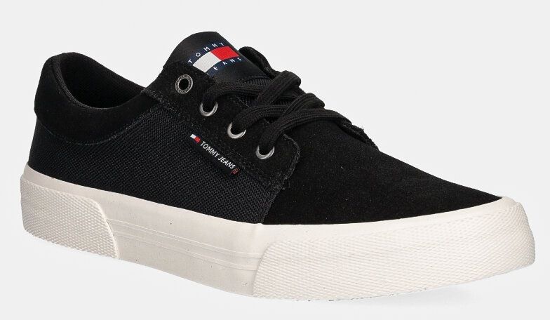 Tenisky Tommy Jeans TJM VULC. SKATER MIX MATERIAL pánske, čierna farba, EM0EM01456