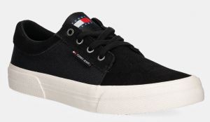 Tenisky Tommy Jeans TJM VULC. SKATER MIX MATERIAL pánske, čierna farba, EM0EM01456
