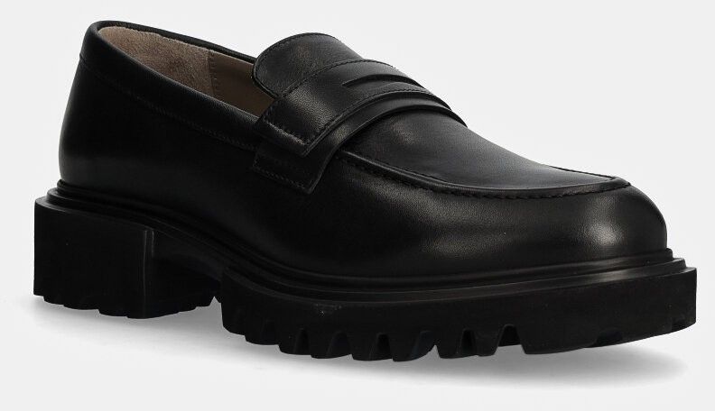 Kožené mokasíny AllSaints Vinni Loafer pánske, čierna farba, M051FB