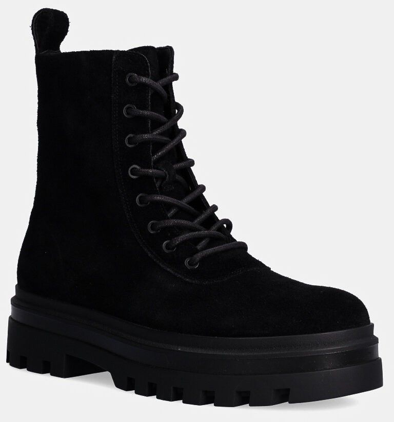 Semišové členkové topánky Calvin Klein Jeans LUGGED LACE ZIP BOOT OXF HR SU pánske, čierna farba, YM0YM01068
