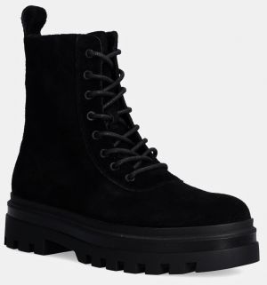 Semišové členkové topánky Calvin Klein Jeans LUGGED LACE ZIP BOOT OXF HR SU pánske, čierna farba, YM0YM01068