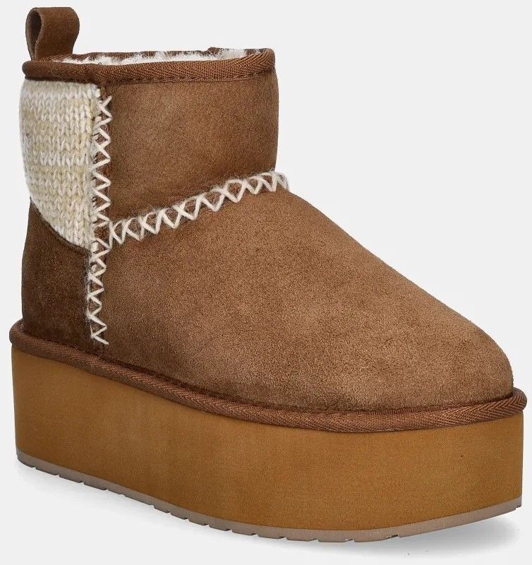 Semišové snehule Emu Australia Stinger Knit Flatform hnedá farba, W13143.CHES