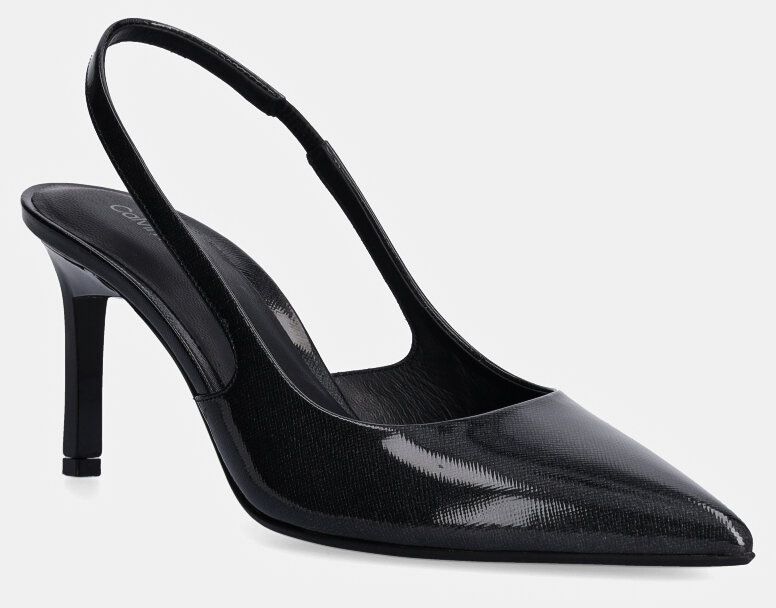 Kožené lodičky Calvin Klein HEEL SLINGBACK PUMP 70 SAFF LTH čierna farba, HW0HW02068
