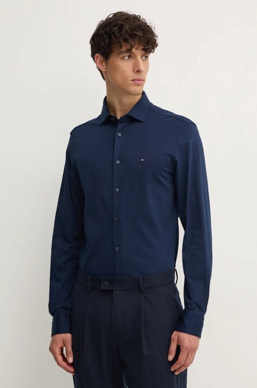 Bavlnená košeľa Tommy Hilfiger pánska, tmavomodrá farba, slim, s klasickým golierom, MW0MW36908
