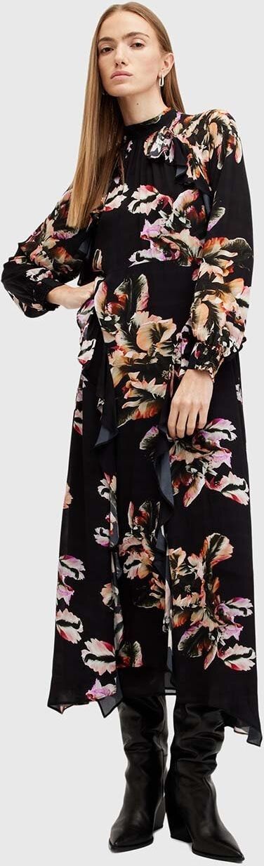 Šaty AllSaints JESSICA DRESS čierna farba, midi, áčkový strih, W033DB