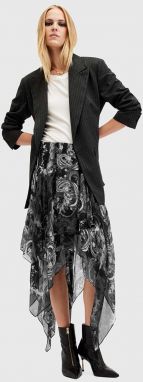 Sukňa AllSaints POLLY SKIRT čierna farba, midi, áčkový strih, W011RB