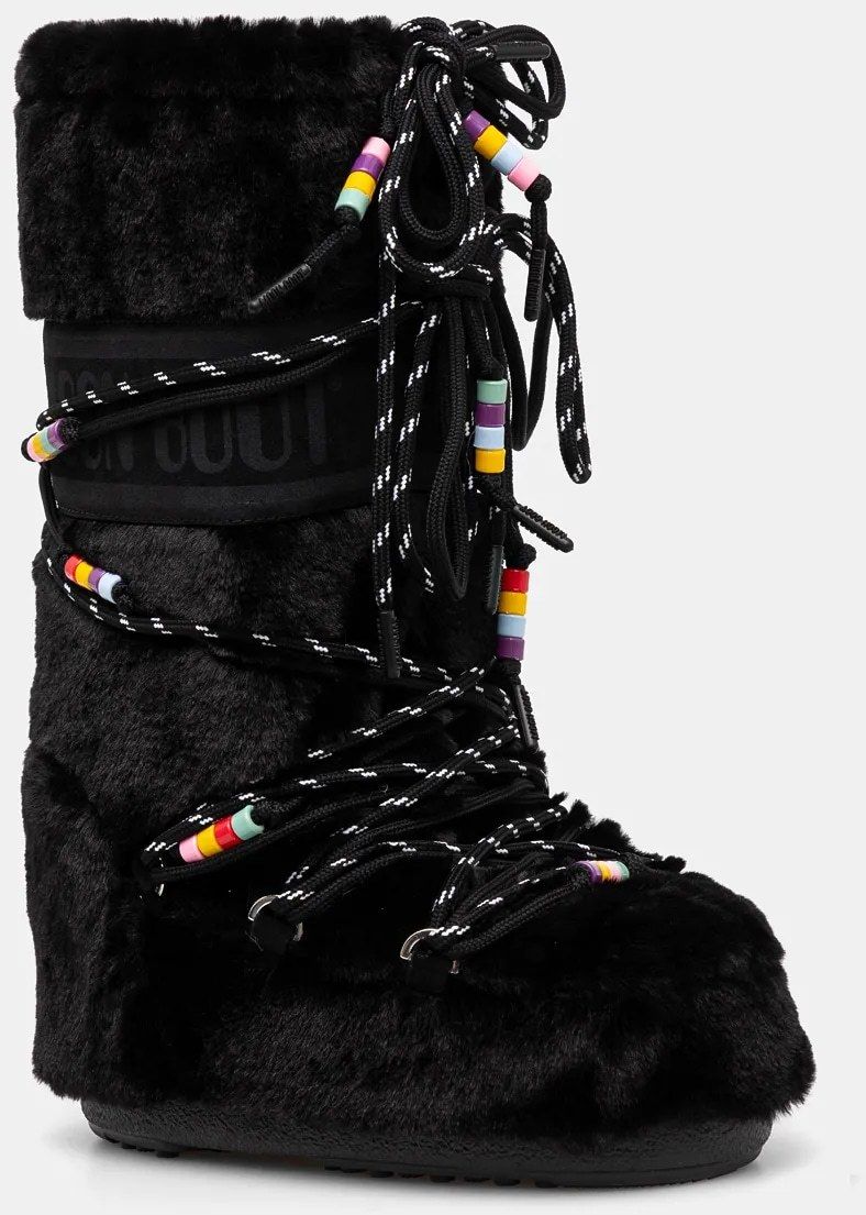 Snehule Moon Boot MB ICON FAUX FUR BEADS čierna farba, 80D1408990 N001