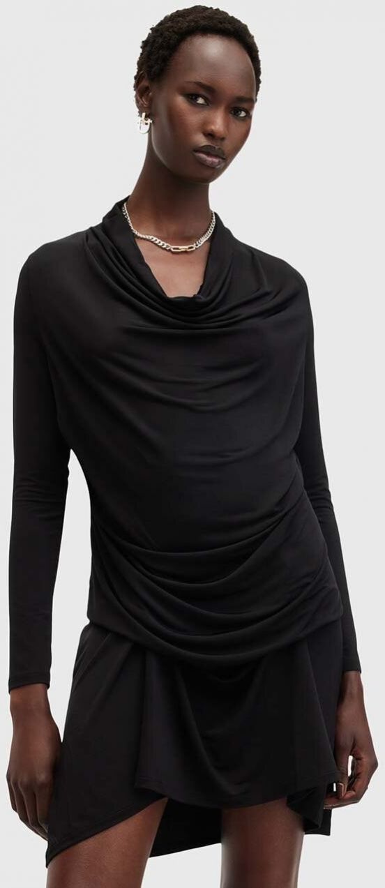 Šaty AllSaints AMEI DRESS čierna farba, mini, rovný strih, W022DB