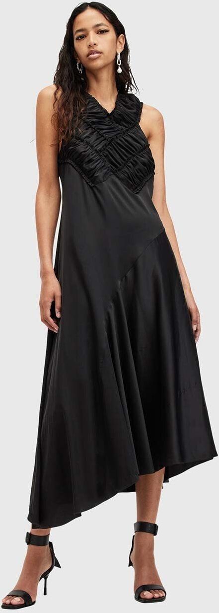 Šaty AllSaints MAHREE DRESS čierna farba, midi, áčkový strih, W064DC