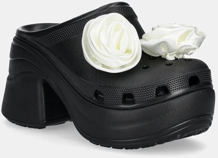 Šľapky Crocs Siren Rosette Clog dámske, čierna farba, na podpätku, 210367