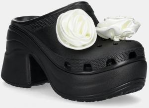 Šľapky Crocs Siren Rosette Clog dámske, čierna farba, na podpätku, 210367