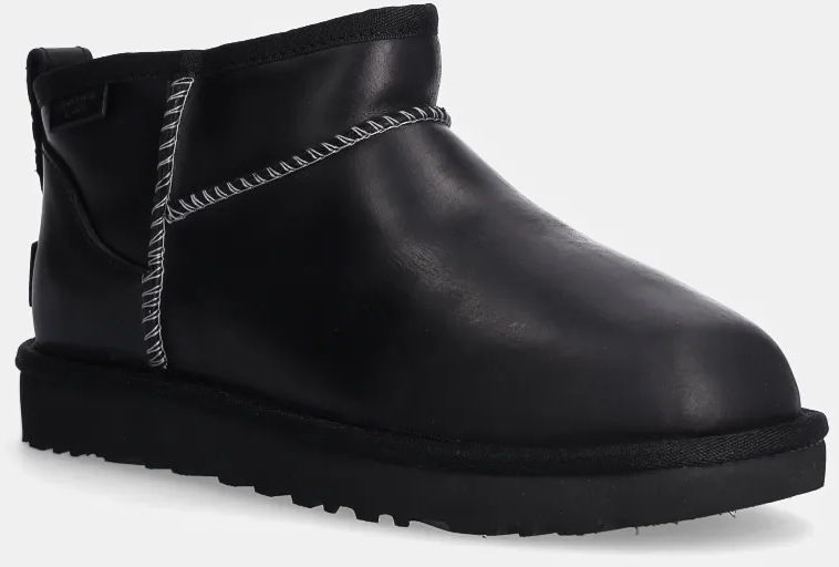 Kožené snehule UGG Classic Ultra Mini Lthr Regen čierna farba, 1163490-BLK