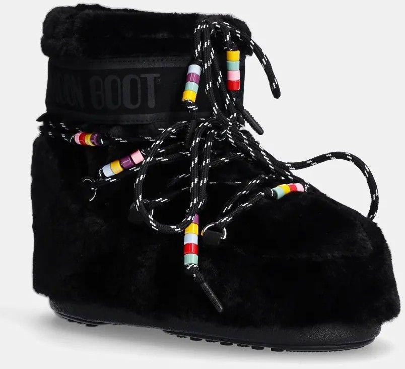 Snehule Moon Boot MB ICON LOW FAUX FUR BEADS čierna farba, 80D1409470 N001