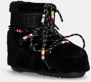 Snehule Moon Boot MB ICON LOW FAUX FUR BEADS čierna farba, 80D1409470 N001