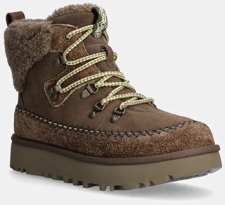 Semišové snehule UGG Classic Alpine Lace Up hnedá farba, 1158271-HCK