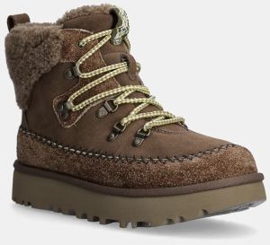 Semišové snehule UGG Classic Alpine Lace Up hnedá farba, 1158271-HCK