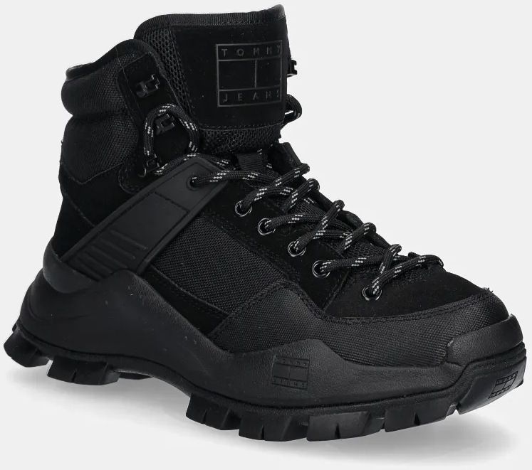 Členkové topánky Tommy Jeans TJM URBAN HIBRYD BOOT pánske, čierna farba, EM0EM01489