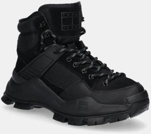 Členkové topánky Tommy Jeans TJM URBAN HIBRYD BOOT pánske, čierna farba, EM0EM01489