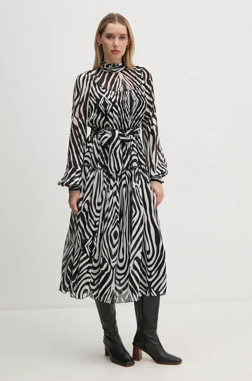 Šaty DIANE VON FURSTENBERG čierna farba, midi, áčkový strih, DVFDL3S002