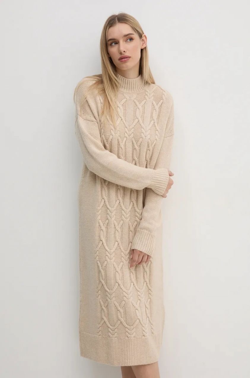 Vlnené šaty Barbour béžová farba, mini, oversize, LDR0834