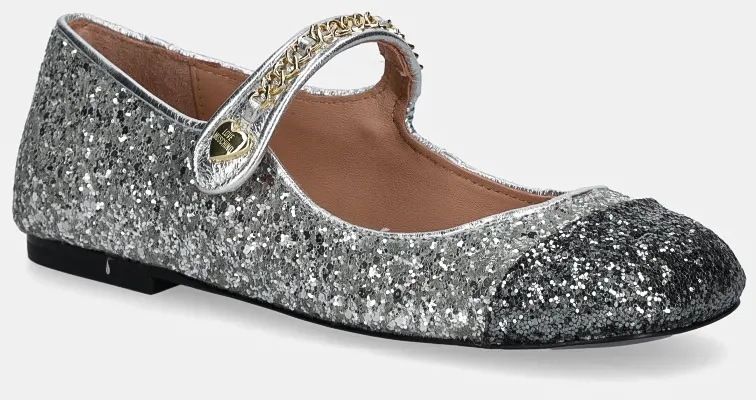 Baleríny Love Moschino strieborná farba, JA11061G0LJJ190A