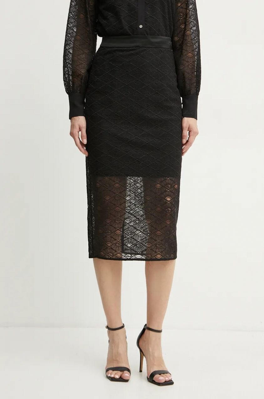 Sukňa Karl Lagerfeld čierna farba, midi, puzdrová, 246W1202
