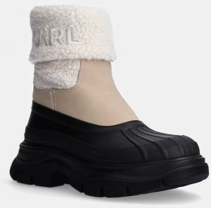 Snehule Karl Lagerfeld LUNA SNOW dámske, béžová farba, na platforme, jemne zateplené, KL42965