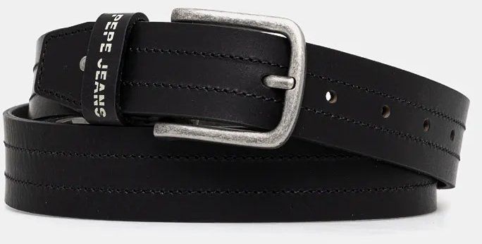 Kožený opasok Pepe Jeans ELMER BELT pánsky, čierna farba, PM021029