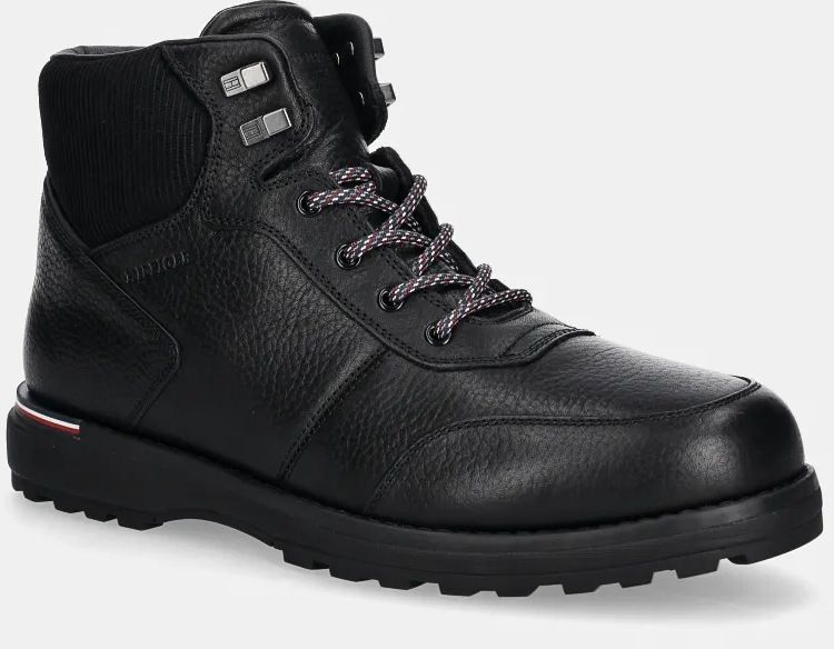Kožená obuv Tommy Hilfiger CORPORATE WARM OUTDOOR LTH BOOT pánska, čierna farba, FM0FM05148
