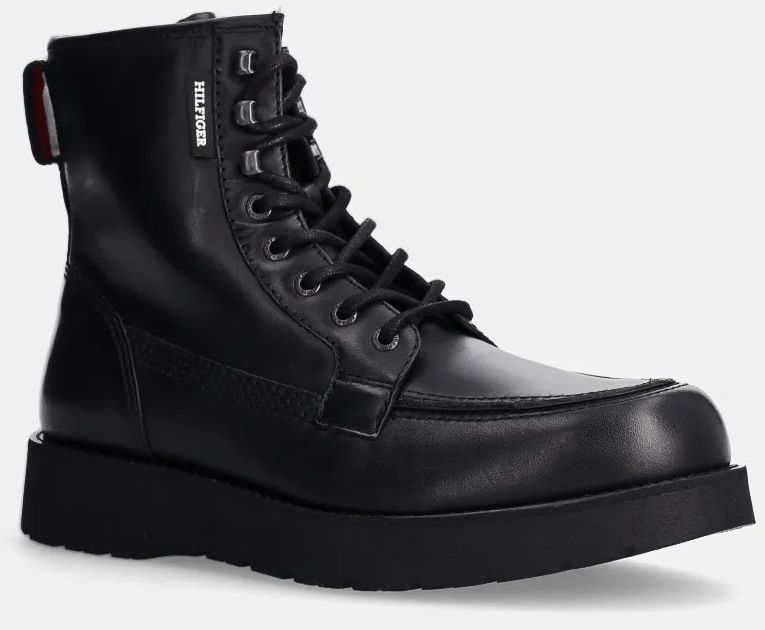 Kožená obuv Tommy Hilfiger TH AMERICAN PREM CHECK LTH BOOT pánska, čierna farba, FM0FM05194