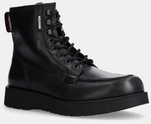 Kožená obuv Tommy Hilfiger TH AMERICAN PREM CHECK LTH BOOT pánska, čierna farba, FM0FM05194