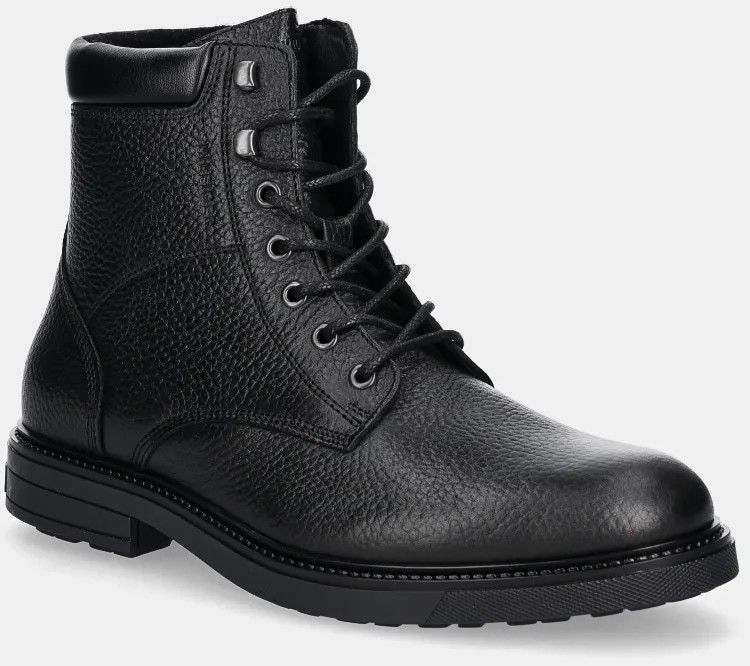 Kožená obuv Tommy Hilfiger HILFIGER OUTDOOR WARM LTH BOOT pánska, čierna farba, FM0FM05192