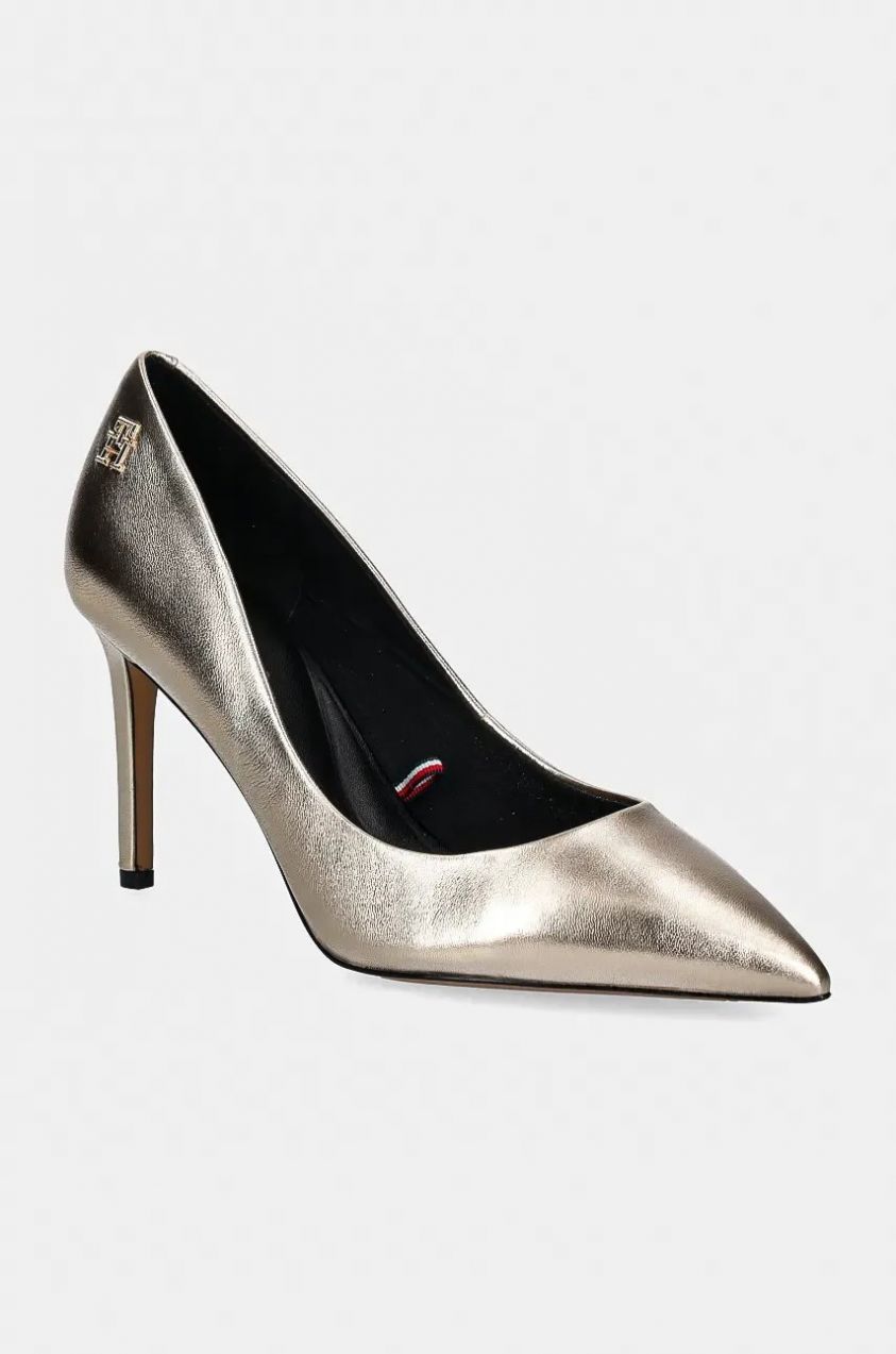 Kožené lodičky Tommy Hilfiger PARTY POINTED METALLIC PUMP zlatá farba, FW0FW08156