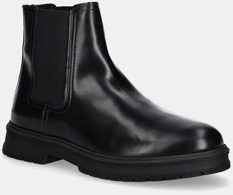 Kožené topánky chelsea Tommy Hilfiger HILFIGER ABRASIV WARM LTH CHELS pánske, čierna farba, FM0FM05176