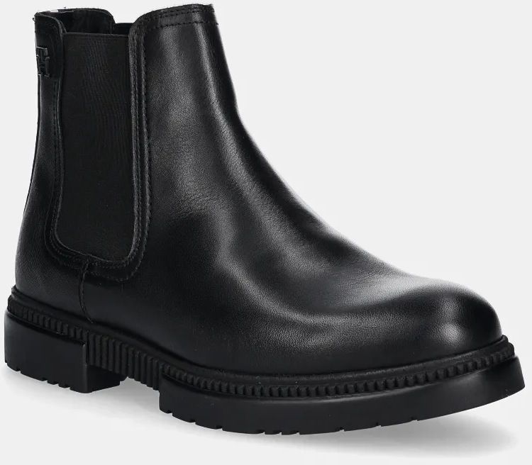 Kožené topánky chelsea Tommy Hilfiger COMFORT TL TEXTURE LTH CHELSEA pánske, čierna farba, FM0FM05181
