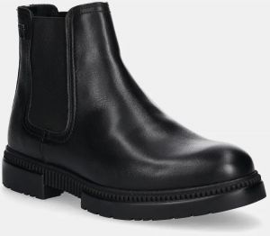 Kožené topánky chelsea Tommy Hilfiger COMFORT TL TEXTURE LTH CHELSEA pánske, čierna farba, FM0FM05181