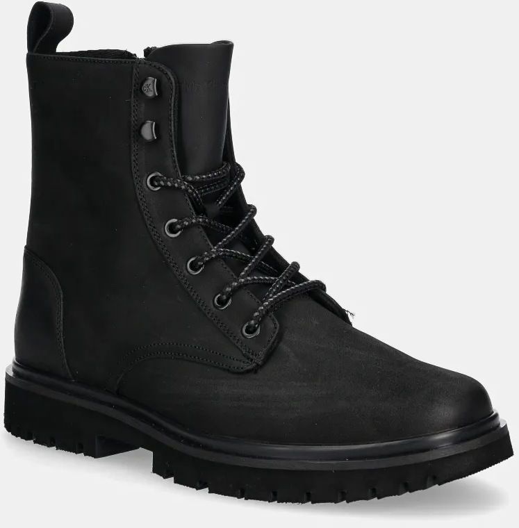 Topánky Calvin Klein Jeans EVA BOOT MID LACEUP REBELLIOUS pánske, čierna farba, YM0YM01071