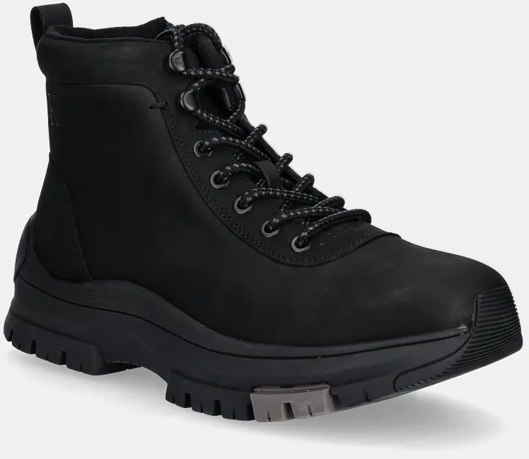 Kožené členkové topánky Calvin Klein Jeans HYBRID WP BOOT LACEUP REBELLIOUS pánske, čierna farba, YM0YM01077